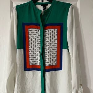 H&M Womens Printed Semi Sheer Blouse, Celine Kanye Inspired, Size 6